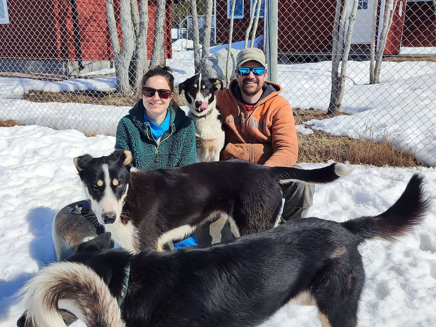 Wildact Team mit Huskys auf Huskyfarm im Schnee Lappland